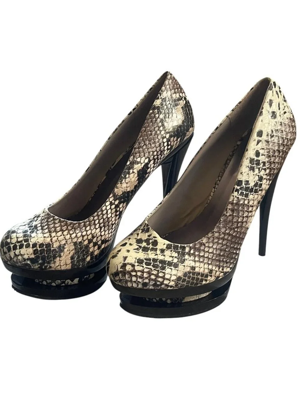Bonnibel Reggie-3 Beige Snakeskin Embossed (PU) Platform Stiletto Pumps